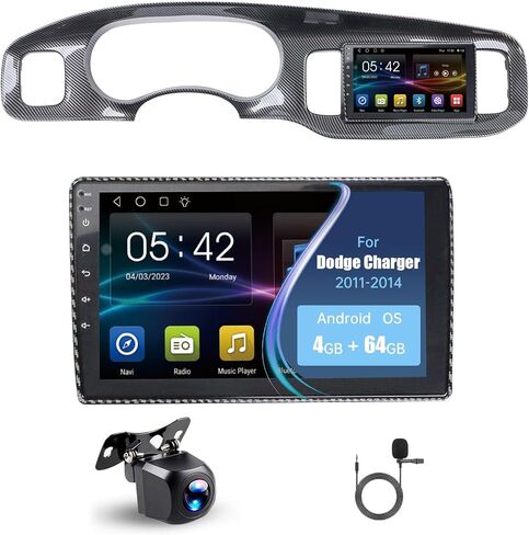 راديو سيارة 4+64 جيجا لسيارة دودج تشارجر 9 بوصة تعمل باللمس 2011 2012 2013 2014 ستيريو، Carplay لاسلكي/Andriod Auto/Bluetooth/WiFi // EQ Audio/AM/FM/ملاحة/كاميرا AHD in Kuwait