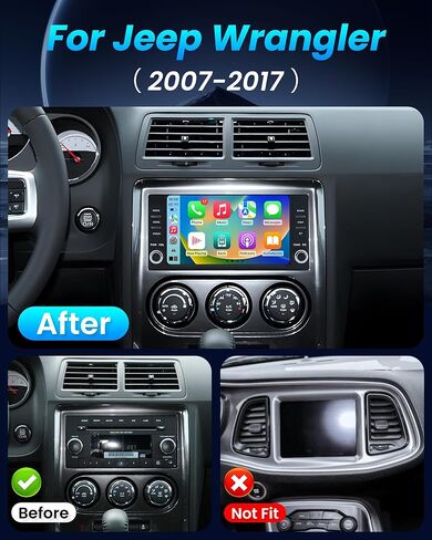 [4G+64G] Car Radio for Jeep Wrangler JK 2007-2017: 7" HD Touchscreen Stereo Replacement with CarPlay Android Auto 5G WiFi GPS Bluetooth FM 32EQ RDS SWC, 1080P Backup Camera in Kuwait