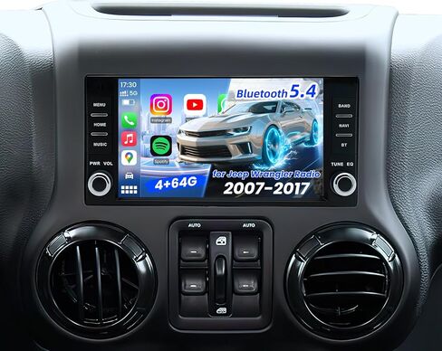 [4G+64G] راديو السيارة لسيارة Jeep Wrangler JK 2007-2017: استبدال ستيريو بشاشة لمس عالية الدقة 7 بوصة مع CarPlay Android Auto 5G WiFi GPS Bluetooth FM 32EQ RDS SWC، كاميرا احتياطية 1080P in Kuwait