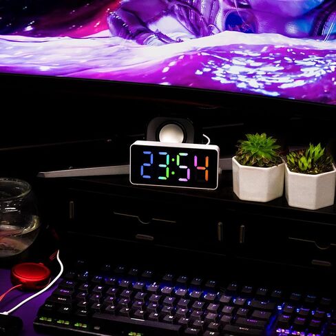Betus Digital Alarm Clock - Compact Modern Desk Clock with Large RGB Display, Temperature, Adjustable Brightness, Auto Dim Function and USB Charger Powered in Saudi Arabia