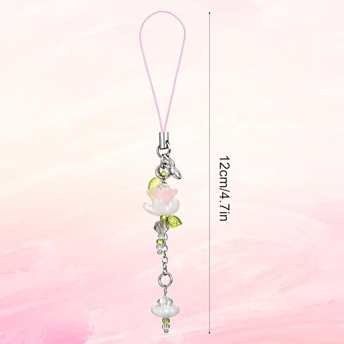 Pink Flower Phone Charms Cute Beaded Lily of the Valley Phone Straps Y2K Bag Charms for Women Keychain Bag Pendant Gift in Kuwait