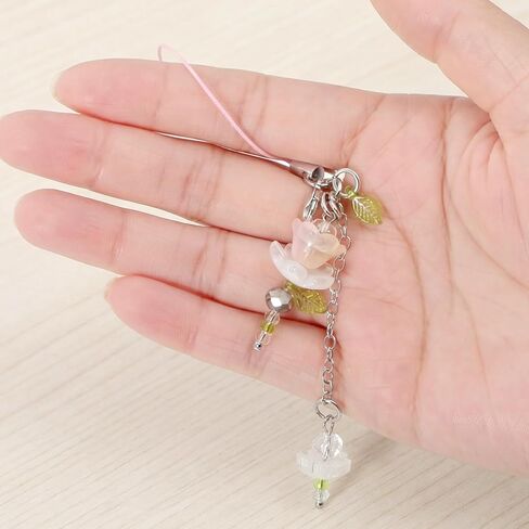 Pink Flower Phone Charms Cute Beaded Lily of the Valley Phone Straps Y2K Bag Charms for Women Keychain Bag Pendant Gift in Kuwait