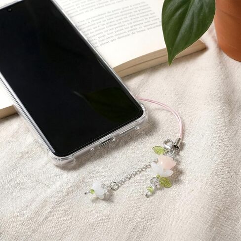 Pink Flower Phone Charms Cute Beaded Lily of the Valley Phone Straps Y2K Bag Charms for Women Keychain Bag Pendant Gift in Kuwait