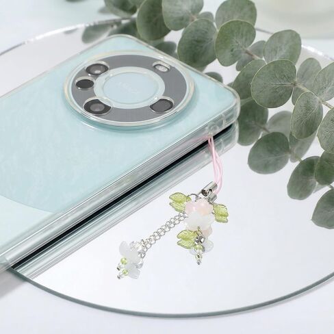 Pink Flower Phone Charms Cute Beaded Lily of the Valley Phone Straps Y2K Bag Charms for Women Keychain Bag Pendant Gift in Kuwait