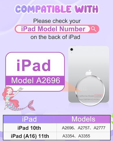 حافظة Boaretiu لجهاز iPad A16 / حافظة الجيل العاشر - غطاء تابلت للفتيات المراهقات اللطيفات باللون الأرجواني 10.9 بوصة 2022 مع حزام وحامل دوار من السيليكون الناعم ثلاثي الأبعاد لجهاز iPad 11th 11 بوصة 2025 in Kuwait