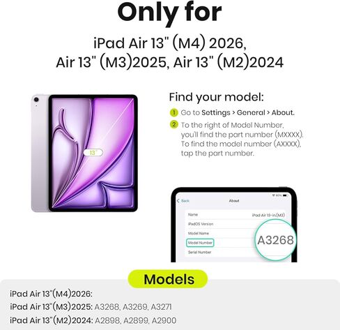حافظة WSKEN لجهاز iPad Air 13 بوصة - M4/M3/M2 (2026/2025/2024)، غطاء بمسند متعدد قابل للتعديل، غطاء فائق الثبات مع حامل أقلام، تصميم واقٍ مقاوم للصدمات لجهاز iPad Air 13 بوصة، أسود in Kuwait