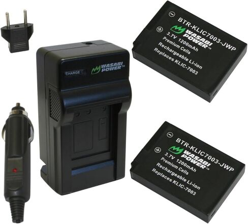 بطارية طاقة واسابي (عبوتان) وشاحن لـ Kodak KLIC-7003، EasyShare M380، M381، M420، V1003، V803، Z950 in Kuwait