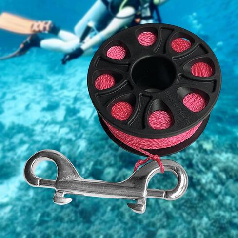 Scuba Spool Finger Reel Accessory for Traveling Diver Compact 30M Nylon Line Stainless Steel Double Hook, Fluorescent Yellow in Saudi Arabia