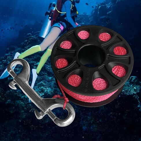 Scuba Spool Finger Reel Accessory for Traveling Diver Compact 30M Nylon Line Stainless Steel Double Hook, Fluorescent Yellow in Saudi Arabia