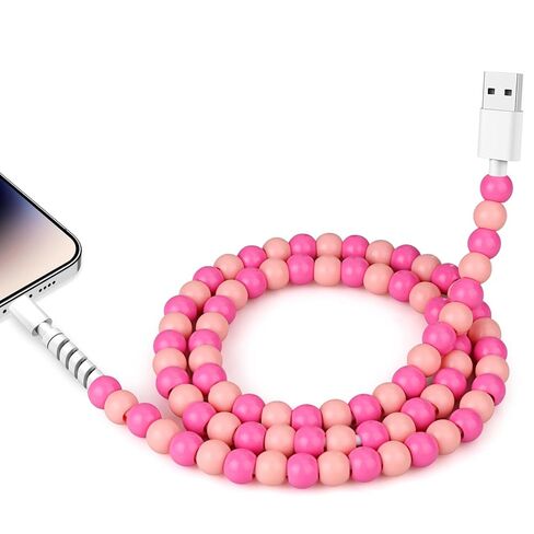 Coolden for iPhone Charger Cord 6FT Pink Beaded Charging Cord for Girls Women USB to iPhone Charging Cable Compatible with iPhone 14 13 12 11 Pro Max XR XS Max iPad Pro/Air/Mini and More in Saudi Arabia