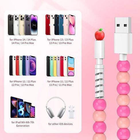 Coolden for iPhone Charger Cord 6FT Pink Beaded Charging Cord for Girls Women USB to iPhone Charging Cable Compatible with iPhone 14 13 12 11 Pro Max XR XS Max iPad Pro/Air/Mini and More in Saudi Arabia