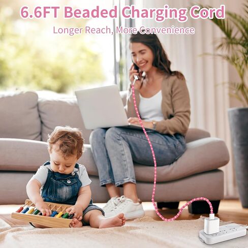 Coolden for iPhone Charger Cord 6FT Pink Beaded Charging Cord for Girls Women USB to iPhone Charging Cable Compatible with iPhone 14 13 12 11 Pro Max XR XS Max iPad Pro/Air/Mini and More in Saudi Arabia