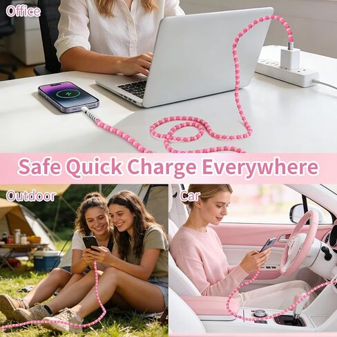 Coolden for iPhone Charger Cord 6FT Pink Beaded Charging Cord for Girls Women USB to iPhone Charging Cable Compatible with iPhone 14 13 12 11 Pro Max XR XS Max iPad Pro/Air/Mini and More in Saudi Arabia