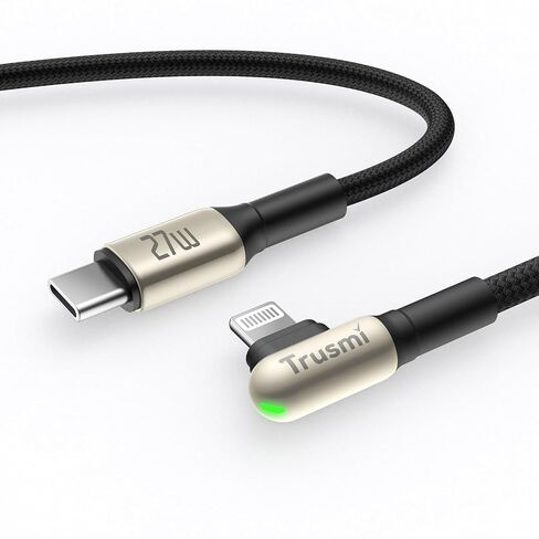 Trusmi USB C to Lightning Cable Fast Charging, 90° Right Angle LED Braided iPhone Charger Cord, Zinc Alloy Durable Data Sync Cable for iPhone, iPad in Kuwait