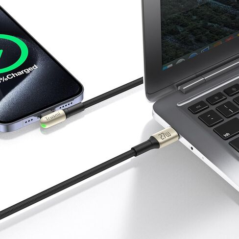 Trusmi USB C to Lightning Cable Fast Charging, 90° Right Angle LED Braided iPhone Charger Cord, Zinc Alloy Durable Data Sync Cable for iPhone, iPad in Kuwait