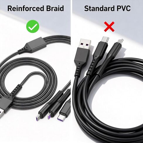 Multi Charging Cable 4ft 2 Pack 3 in 1 Charger Cord, Multiple Rapid Nylon Braided Cable USB Charging Cable Multi Phone Charger Cord with Type C Micro Lightning USB Connectors for Cell Phones in Kuwait