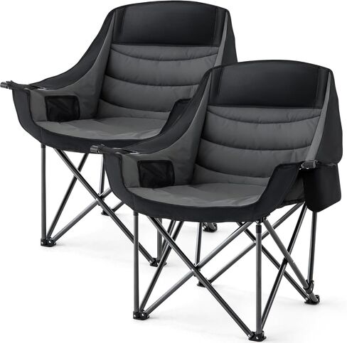 Padded Camping Chair for Adults 2 Pack Heavy Duty 500lbs Support Portable Folding Camping Chair with Cup Holder Cooler Pockets for Outdoor Beach Fishing Garden (Black & Dark Gray) in Saudi Arabia