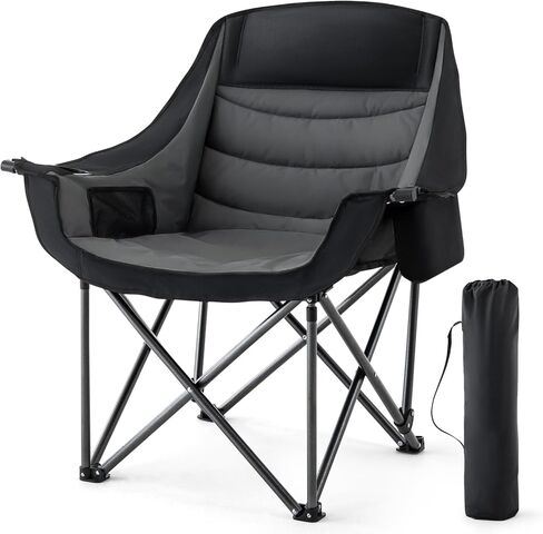 Padded Camping Chair for Adults 2 Pack Heavy Duty 500lbs Support Portable Folding Camping Chair with Cup Holder Cooler Pockets for Outdoor Beach Fishing Garden (Black & Dark Gray) in Saudi Arabia