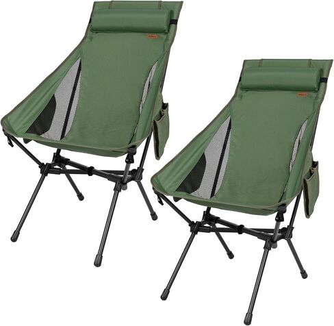 High Back Camping Chair for Adults, Folding Chair Supports 440 lbs, Lightweight Portable Backpacking Chair with Adjustable Pillow for Hiking & Camping in Saudi Arabia