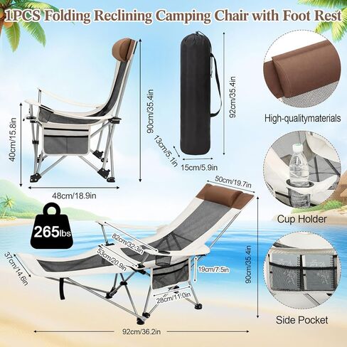 Lineshading 2 in 1 Beach Chair with Umbrella, Folding Camping Reclining Chair with Sunshade Headrest Footrest, 4 Position Adjustable Mesh Lounger Portable for Summer Tailgates Camp Fishing (White) in Kuwait