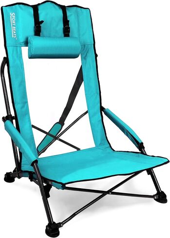 High Back Beach Chair - Low Profile Folding Backpack Chair for Adults, Extra Wide Pinch-Free Sand Seat with Headrest & Breathable Mesh, Portable for Outdoor Concerts & Camping Blue 1 Pack in Kuwait