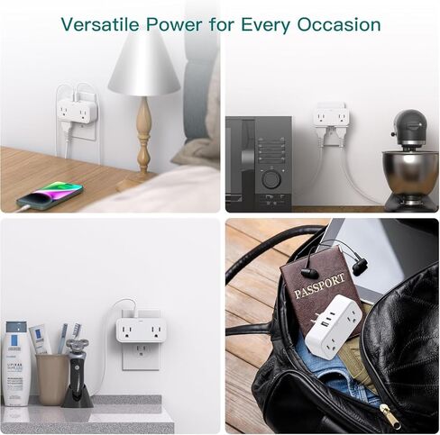 Power Strip Outlet Extender, Multi Plug Outlet Splitter with 4 Electrical Outlets 3 USB Ports（PD 20W 2 USB C 3 Sided Wall Plug Adapter for Home Office Travel Dorm Room Essentials in Kuwait