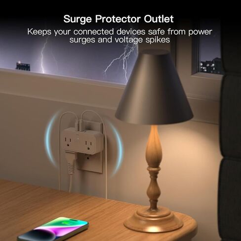 Power Strip Outlet Extender, Multi Plug Outlet Splitter with 4 Electrical Outlets 3 USB Ports（PD 20W 2 USB C 3 Sided Wall Plug Adapter for Home Office Travel Dorm Room Essentials in Kuwait