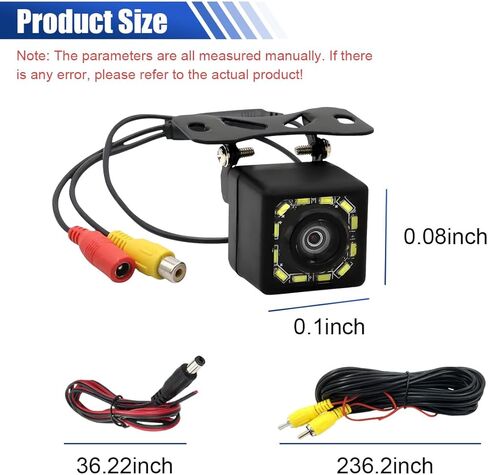 Universal Car Backup Camera, HD 170° Wide Angle Long License Plate Frame Parking Cameras, Waterproof 12 LED Night Vision Auto Rear View Reverse Camera for Car, Truck, SUV (Black) in Saudi Arabia