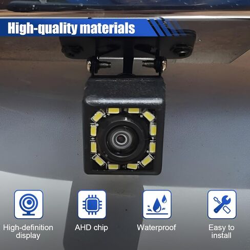 Universal Car Backup Camera, HD 170° Wide Angle Long License Plate Frame Parking Cameras, Waterproof 12 LED Night Vision Auto Rear View Reverse Camera for Car, Truck, SUV (Black) in Saudi Arabia