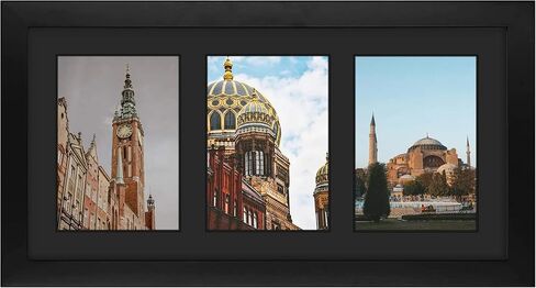 Golden State Art، إطار خشبي أسود مقاس 9x18 - حصيرة بيضاء لثلاث صور مقاس 5x7 - شماعات مسننة - عروات دوارة - تركيب على الحائط - منظر طبيعي/صورة شخصية - زجاج حقيقي - إطار مجمعة in Kuwait