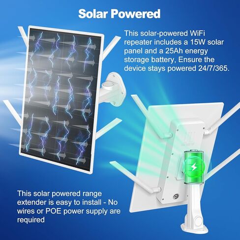 Outdoor WiFi Extender Signal Booster for Security Camera - (2nd Gen) Solar-Powered WiFi Repeater with Long Range | IP65 Waterproof Wi-Fi Access Point for Villa, Farms, Yards, RVs & Campsites in Kuwait