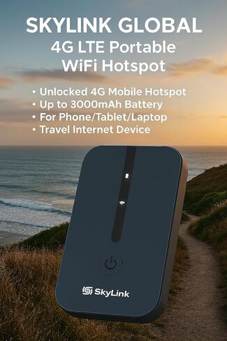 4G LTE Portable WiFi Hotspot, 10GB US Data Included (30 Days, Activation Required), Works in 140+ Countries, No SIM Required, Connect Up to 10 Devices, Travel Pocket WiFi – SkyLink Global in Kuwait