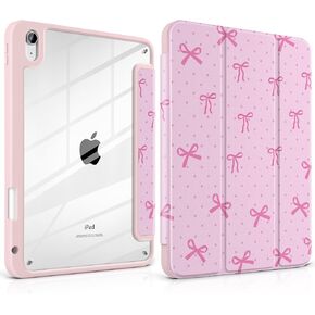 حافظة لجهاز iPad A16 الجيل الحادي عشر 11 بوصة 2025، iPad الجيل العاشر 10.9 بوصة 2022 - [حامل أقلام مدمج]، ظهر صلب شفاف مقاوم للصدمات، حامل ثلاثي الطي، تنبيه/غفو تلقائي، نقطة بيضاء وردية in Kuwait