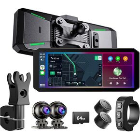YESOK MT7 7 بوصات كاميرا أمامية وخلفية للدراجات النارية مع مستشعر إطارات TPMS، وكاميرا دراجة نارية مزدوجة 1080 بكسل، وCarPlay لاسلكي وAndroid Auto، IP67 مقاومة للماء، 5G Wi-Fi، بطاقة 64 جيجابايت متضمنة، رؤية ليلية in Kuwait