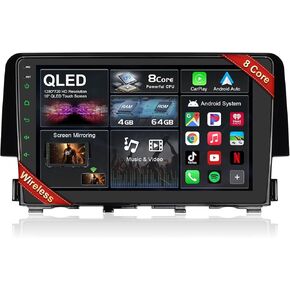 【8 كور 4 جيجابايت + 64 جيجابايت】 ستيريو سيارة لهوندا سيفيك 2016 2017 2018 2019 2020 2021، شاشة لمس 9 بوصة لاسلكية Carplay Andriod Auto، 5G Wi-Fi Bluetooth GPS SWC DSP FM in Kuwait