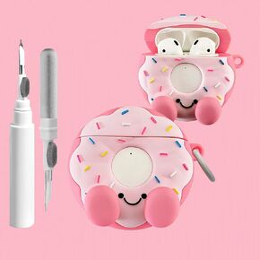 حافظة لطيفة لسماعات AirPods 1/2 مع مجموعة أدوات تنظيف، حافظات Airpods للنساء من السيليكون المضاد للسقوط، 2 ملحقات لسماعات الأذن وحافظات شحن وسلسلة مفاتيح للفتيات لأجهزة Airpods الجيل الأول/الثاني (وردي) in Kuwait