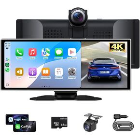 شاشة Carplay محمولة مقاس 11.26 بوصة للسيارة مزودة بكاميرا داش 4K وكاميرا احتياطية بدقة 1080 بكسل، وA-pple Carplay لاسلكي وAndroid Auto in Cell شاشة لمس بلوتوث ذكية للسيارة، وصلة ملاحة/مرآة/Siri/FM in Kuwait