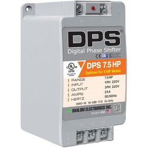 محول DPS أمريكي أحادي الطور إلى 3 مراحل، 7.5 حصان، 23 أمبير، الإدخال/الإخراج 200 فولت - 240 فولت، محول الطور الرقمي، يجب استخدامه لمحرك 5 حصان (3.7 كيلو واط) 15 أمبير، يجب استخدام DPS لمحرك واحد فقط، مدرج في قائمة UL in Kuwait