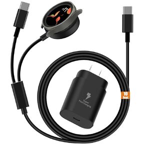 شاحن ساعة سامسونج 2 في 1، شاحن USB C سريع 25 وات متوافق مع ساعة Galaxy Watch 8/7/6/6 Classic/5 Pro/5/4 /4 classic/3/Active2/1 وGalaxyS25/24/S23 /S22/21 Note/Z Fold 7 (10FT) in Kuwait