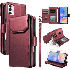 Asuwish Phone Case for Samsung Galaxy A05s/A05 Cell Wallet Cover with Tempered Glass Screen Protector Flip Credit Card Holder Slot Stand Ao5s Ao5 A 05s 05 Women Men Folio Purse Lanyard Wrist Red in Kuwait