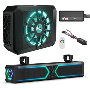 نظام صوتي NOAM Marine + مضخم صوت UTV كامل - مكبر صوت بلوتوث مقاوم للماء مع مصابيح LED RGB ومضخم صوت بحري 10 بوصة، ونظام صوت مضخم لـ UTV، وقارب ATV وعربة الجولف in Kuwait