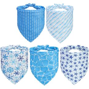 PAWCHIE Dog Bandanas Pet Scarves for Girl Boy - 5 Pack Reversible Kerchief Triangle Bibs Decoration Accessories, Floral Dog Bandana, Adjustable Soft Cute Square Bandana for Small Dogs Cats Pets in Kuwait
