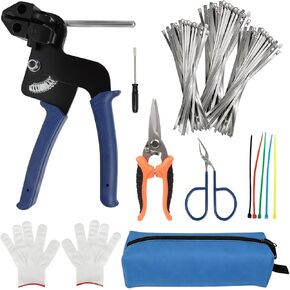Stainless Steel Zip Ties Gun Set, With 7.8" 11.8" 15.7" Metal Zip Ties 150Pcs, Heavy Duty Self-locking Cable Tie Gun, Fastening and Cutting for Chain Link Fence Exhaust Pipe Outdoor in Saudi Arabia