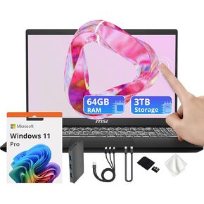 msi Modern 15 15.6" FHD Touchcreen Laptop, Intel Core 9 270H, 32GB DDR4, 2TB Storage (1TB SSD&1TB Docking Station Set), Intel Graphics, Backlit Keyboard, 720p HD Webcam, Wi-Fi 6E, Win 11 Pro, Black in Kuwait
