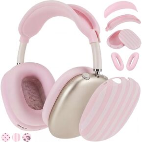 Konohan Pink Stripe Silicone Case Cover Compatible with AirPods Max USB-C 2024 – 4-in-1 Ear Pad, Ear Cup & Headband Covers, Soft Anti-Scratch Accessories, Cute Aesthetic Headphone Cover in Kuwait