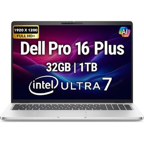 Dell Pro 16 Plus PB16250 (يستبدل Latitude 5550) AI Business Notebook 16 بوصة WUXGA Intel Ultra 7-265U، ذاكرة وصول عشوائي 32 جيجابايت DDR5، 1 تيرابايت SSD، Wi-Fi 6E + BT، لوحة مفاتيح بإضاءة خلفية، كاميرا ويب FHD، RJ-45، Windows 11 Pro - فضي in Kuwait