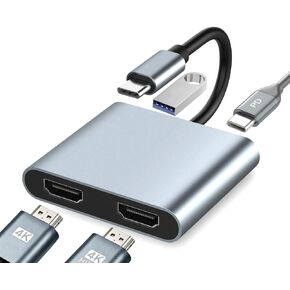 محول USB C إلى HDMI مزدوج، 4K@60 هرتز من النوع C إلى HDMI للشاشات المزدوجة، شاشة ممتدة مناسبة لأجهزة MacBook Air/Pro وDell وHP وLenovo وChromebook وأجهزة الكمبيوتر المحمولة Surface USB Type C in Kuwait