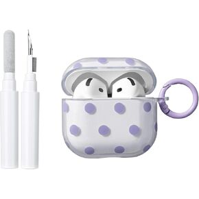 inewateri متوافق مع حافظة AirPods 4 مع طقم منظف، تصميم جمالي شفاف بنمط منقط لطيف مع سلسلة مفاتيح على شكل صدفة، غطاء واقٍ ناعم من مادة TPU للفتيات والنساء - أخضر in Kuwait