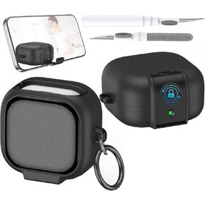 حافظة قفل متوافقة مع حافظات Samsung Galaxy Buds 4/4 Pro مع حامل للهاتف، وحافظات واقية مضادة للصدمات لكامل الجسم للرجال والنساء مع مجموعة منظف وسلسلة مفاتيح لهاتف Galaxy Buds 4 Pro 2026 باللون الأسود in Kuwait