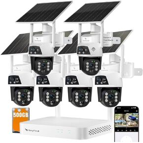 Dual Lens Wireless Home Security System Outdoor, Solar-Powered, 6PCS 2-in-1 Cameras, 10CH 4K NVR, 500GB HDD, 2.4/5GHz WiFi 6, AI Tracking, 360° PTZ, Color Night Vision, IP66, No Monthly Fee in Saudi Arabia